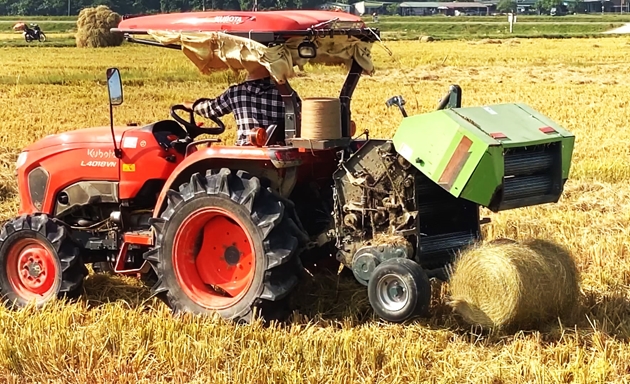 Thu rơm rạ bằng máy tiết kiệm thời gian