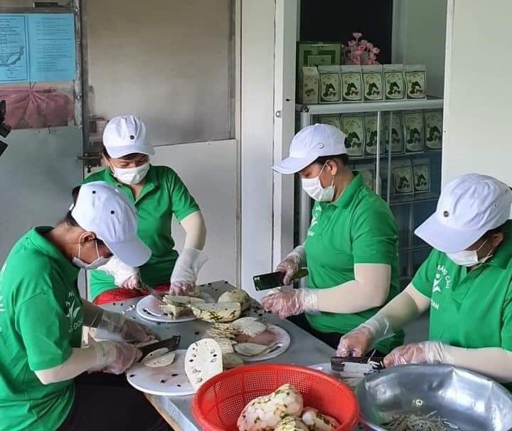 Để đáp ứng nhu cầu thị trường, chị Đoan thuê nhân công đến làm góp phần giải quyết việc làm cho người lao động tại địa phương